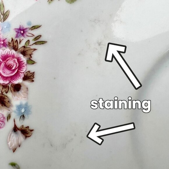 Vintage Floral China Saucer Plate Pink Roses Gold Rim - Picture 8 of 10